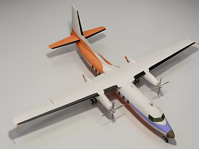 White Passenger Plane Featuring Orange Wings Tail Blue Purple Nose And Propeller Engines Design 3d model