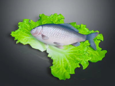 Fresh Silver Fish on Top of Green Crisp Lettuce Leaves as Healthy Seafood 3d model Fresh Silver Fish on Top of Green Crisp Lettuce Leaves as Healthy Seafood 3d model