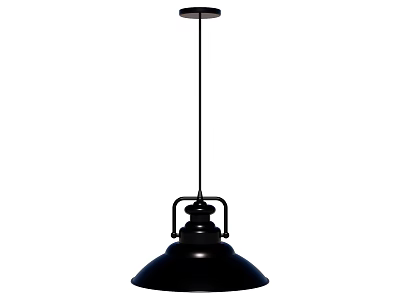 Black Modern Pendant Light With Bell Shaped Shade And Long Hanging Rod 3d model