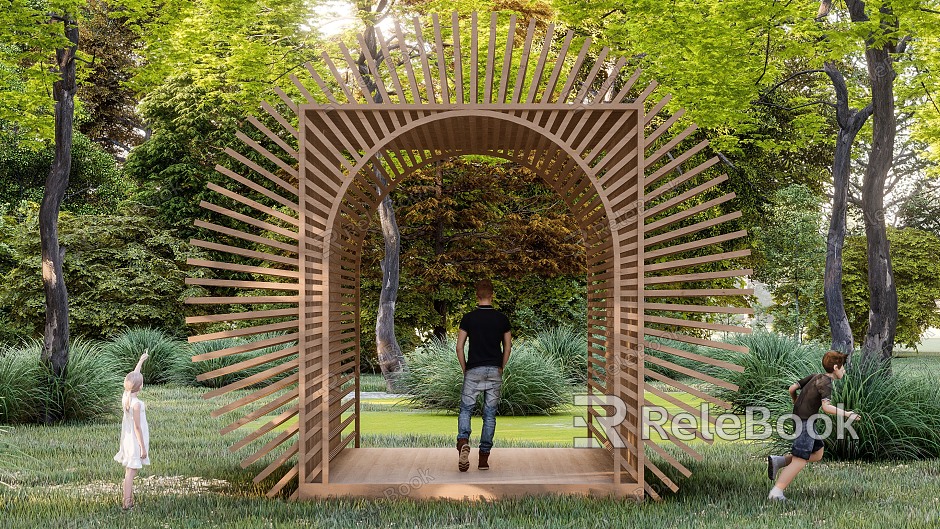 Modern Corridor Wooden Corridor Outdoor Art Device model