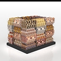 Modern Supermarket Store Bulk Moon Cake Stack Basket Piled Old-fashioned Handmade Traditional Pastry Oil Paper Beef Ham Ice Orange Pepper Salt Bean Pate Moon Cake 3d model