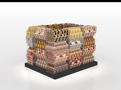 Supermarket Grocery Display Of Stacked Egg Cartons With Assorted Colors And Varied Sizes 3d model