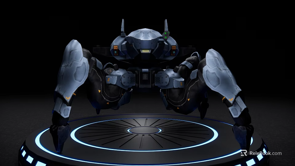 Smart Machine With Mechanical Legs On Circular Platform With Blue Rings 3d model