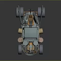 Unique Light Blue Vintage Car With Exposed Mechanical Parts And Large Wheels