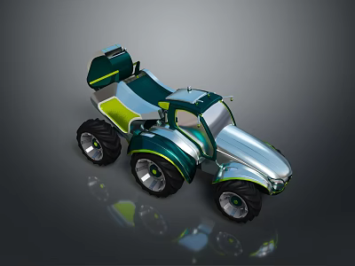 Futuristic Green And Silver Utility Vehicle With Large Off Road Wheels And Modern Design 3d model