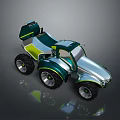 Futuristic Green And Silver Utility Vehicle With Large Off Road Wheels And Modern Design