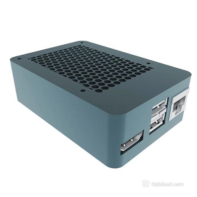 Light Blue Mini Network Device Featuring Mesh Top Design And Side USB Ethernet Ports 3d model 