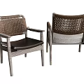 Woven Backrest Dining Chairs With Wooden Frame Armrests And Dark Light Seats