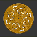 Golden Circular Decorative Plate With Intricate Floral Carvings And Central Design