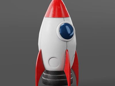 Colorful Toy Rocket Model With Red Top White Body And Blue Window 3d model