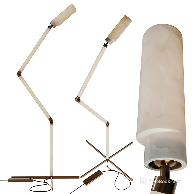 Modern Adjustable Floor Lamp With White Marble Shade And Flexible Arm Design 3d model 