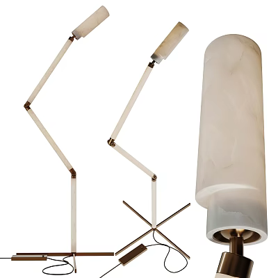 Modern Adjustable Floor Lamp With White Marble Shade And Flexible Arm Design 3d model