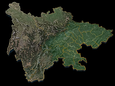 High Resolution Satellite Map of Regional Terrain with Boundaries and Features 3d model