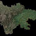 High Resolution Satellite Map of Regional Terrain with Boundaries and Features 3d model
