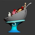 Delicious Ice Cream Sundae in Glass Bowl with Blue Base Chocolate Sauce and Cherries