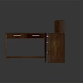 Dark Wood Writing Desk And Cabinet With Drawers And Open Shelves