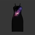 Stylish Black Spaghetti Strap Dress With Colorful Galaxy Print On Chest And Waist