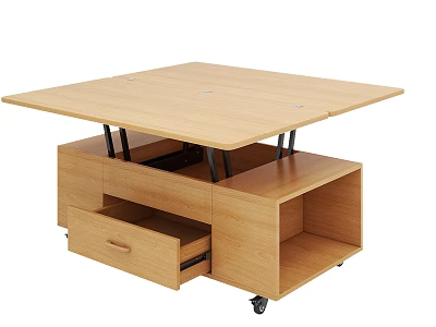 Wooden Lift Top Coffee Table With Drawer Storage Shelves And Wheels 3d model
