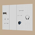 White Pegboard Wall Decor Combination With Hooks Headphones And Small Items 3d model