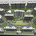 Residential Complex Layout with High-rise Buildings Central Green Space and Roads