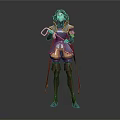 Fantasy Warrior Girl in Armor and Mythical Creature 3D Model with Hook Weapon
