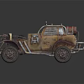 Rusty Modified Car With Exposed Mechanical Parts Rugged Tires And Roof Lights