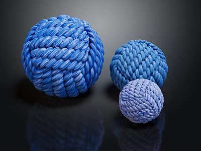 Three Blue Woven Textured Balls In Different Sizes And Gradient Colors 3d model