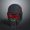 Black Cracked Helmet With Red Goggles And Futuristic Tactical Breathing Design