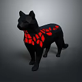 Black Cat Figure With Low Poly Design And Red Glowing Cracked Patterns