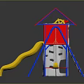 Colorful Playground Structure With Red Roof Yellow Slide And Blue Swing Set