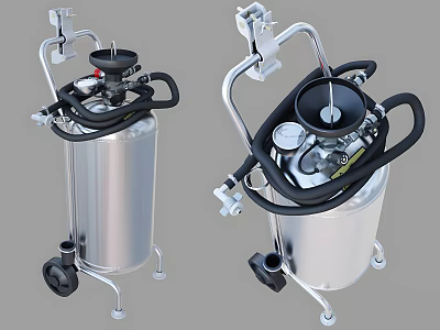 Industrial Equipment Featuring Silver Metal Tanks With Wheels Black Hoses And Pressure Gauges 3d model