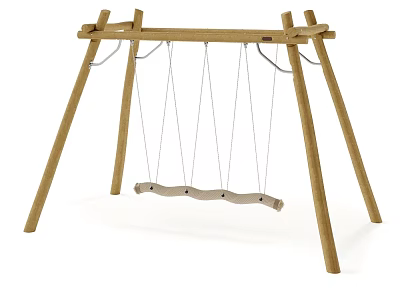 Outdoor Garden Swing With Wooden Frame And Comfortable Hanging Seat 3d model
