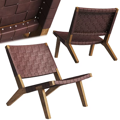 Woven Leather Lounge Chair with Wooden Frame and Modern Stylish Design Elements 3d model