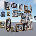 Various Ornate Picture Frames in Creative Floating Display Against Blue Sky Background