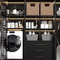 Modern Storage Cabinet Rack With Washing Machine Dryer Drawers Towels Iron And Laundry Supplies