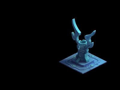 Blue 3D Decorative Statue With Square Base And Geometric Wing Elements 3d model