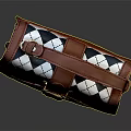 Stylish Leather Handbag With Black White Argyle Pattern Brown Trim Golden Buckle And Top Handle