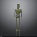 Green Standing Robot With Metallic Joints Chest Emblem And Detailed Limbs