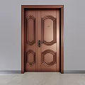 Modern Bronze Double Security Door with Geometric Patterns Peephole and Handle 3d model