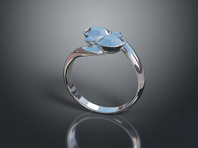Elegant Silver Ring With Crystal Floral Design And Shiny Band 3d model