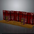Theatrical Stage Setup With Red Curtains Repeating Patterns Wooden Platform And Speakers