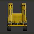 Yellow Flatbed Trailer With Two Wheels And Metal Supports On Gray Surface