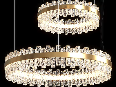 Luxurious Double Layered Circular Crystal Chandelier With Shiny Pendants And Metal Frame 3d model