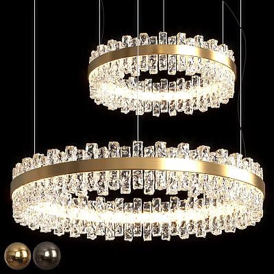 Luxurious Double Layered Circular Crystal Chandelier With Shiny Pendants And Metal Frame 3d model