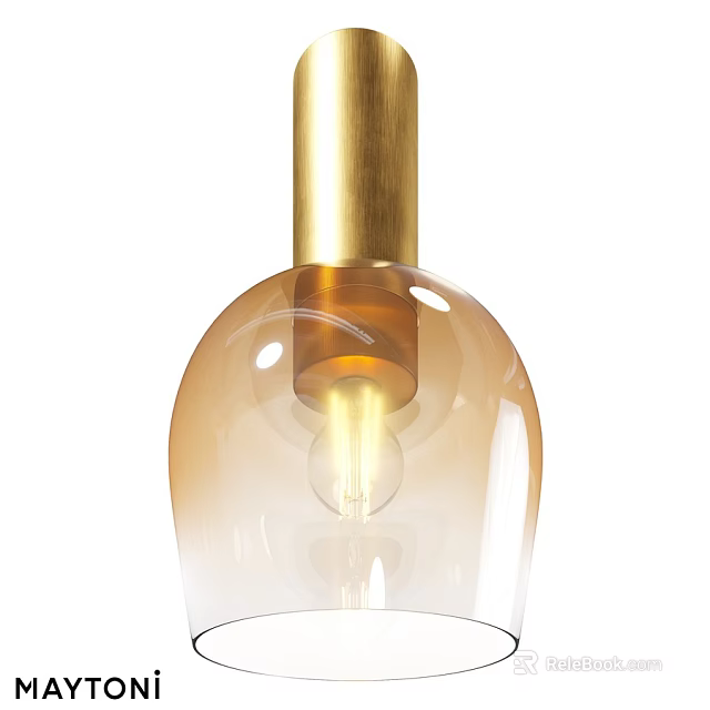 Modern Gold Ceiling Light With Amber Glass Shade And Elegant Design 3d model 