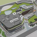 Modern Urban Architecture With Two High Rise Buildings And Green Roof Commercial Complex