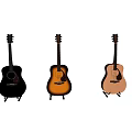 Three Acoustic Guitars In Different Colors On Stands For Musical Instruments