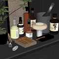 Elegant Wine Bottles And Glasses Display With Cigar Box Ice Bucket And Decanter