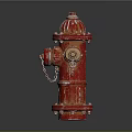 Red Fire Hydrant With Metal Chains And Distressed Red Paint Finish