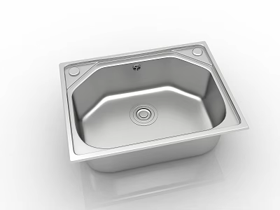 Stainless Steel Square Single Bowl Kitchen Sink with Polished Surface and Modern Design 3d model